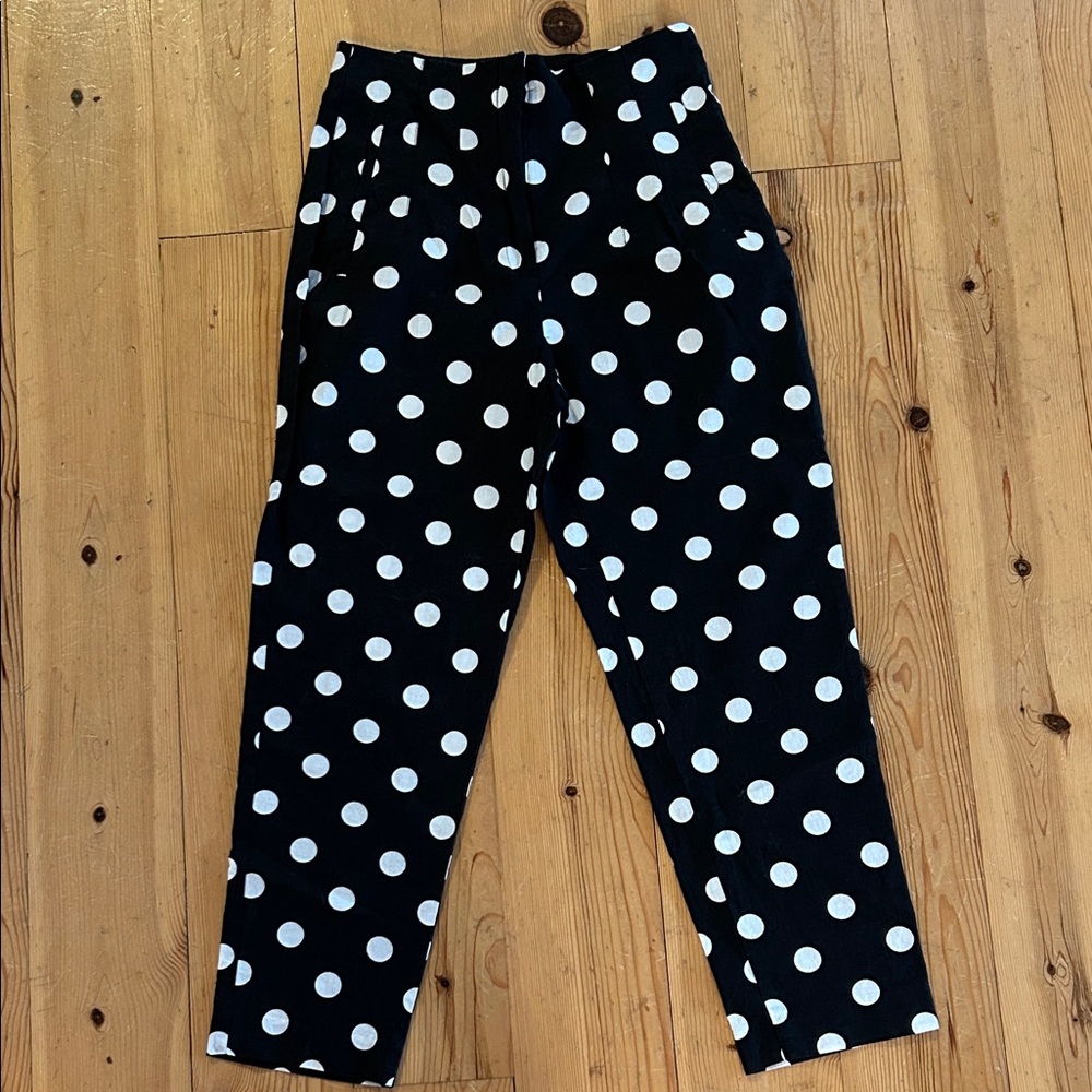 Zara Black and White Polka Dot Linen blend slim cigarette Pants